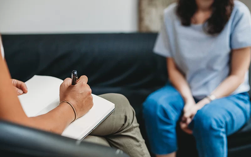 Depression therapy - Psychotherapy session, woman talking to his psychologist